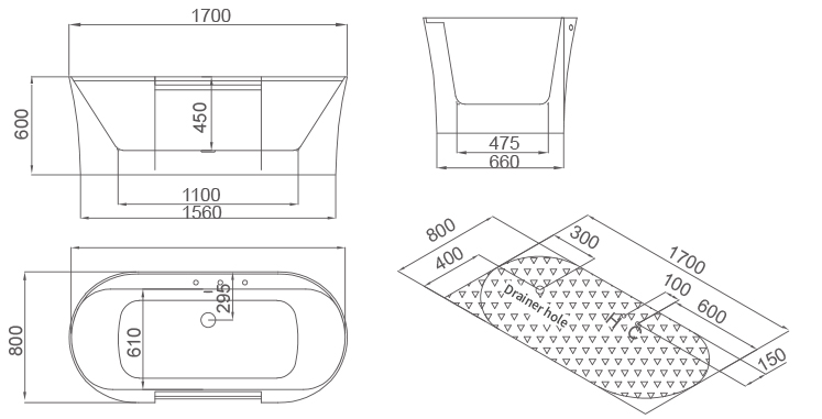 SSWW FREE STANDING BATHTUB M6202  FOR 1 PERSON