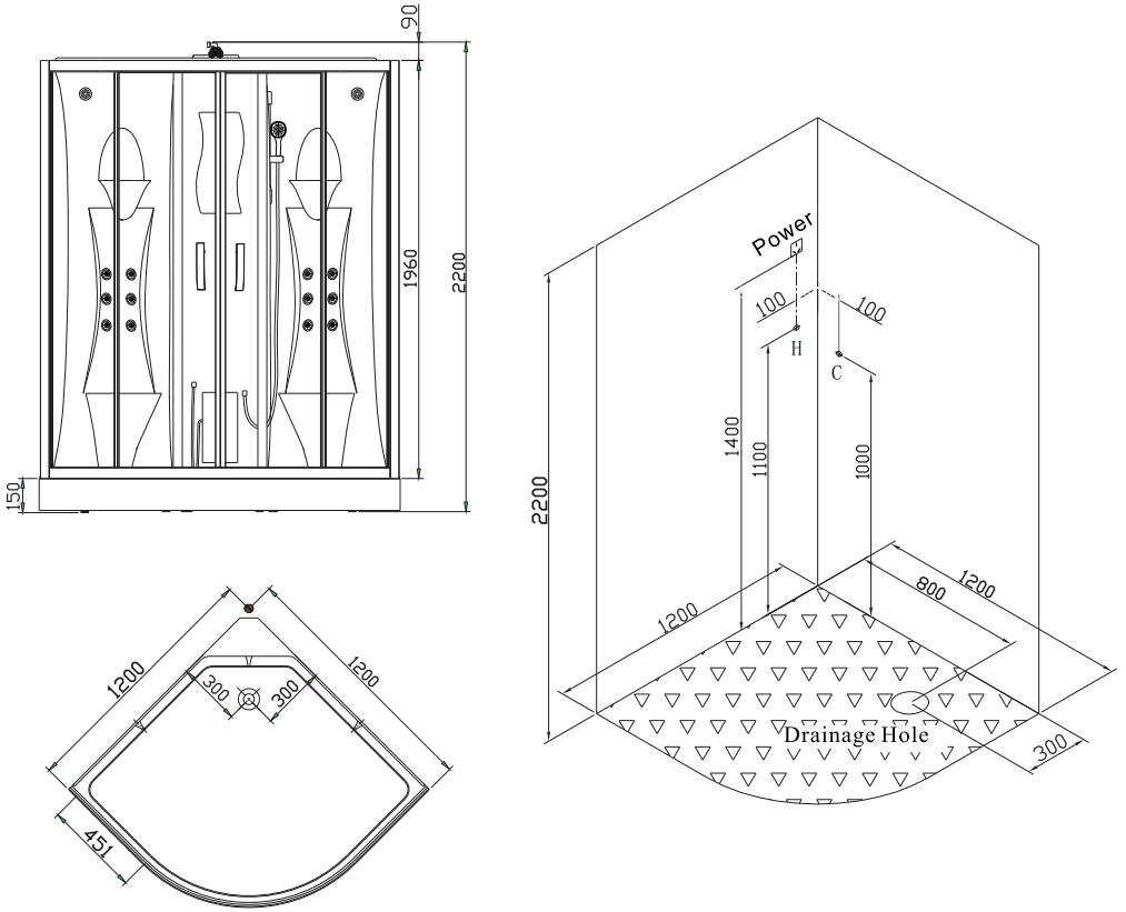 STEAM CABIN BU108A 1200X1200MM